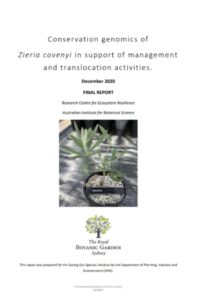 Report cover page for Zieria convenyi conservation genomics report by ReCER